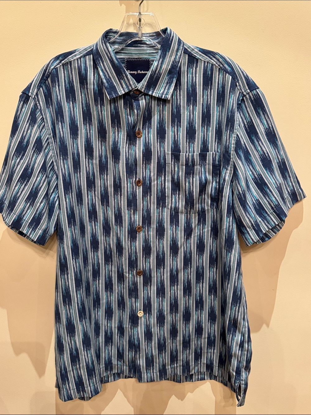 Tommy Bahama Navy and Light Blue Striped Short-Sleeve Button-Down